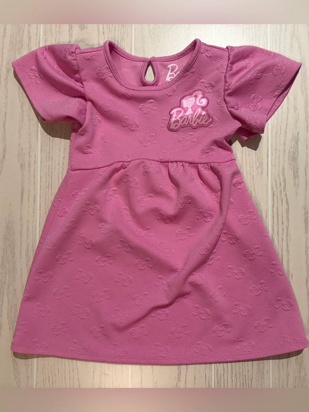 Barbie Toddler Girls 4T Pink Textured Bow Party Dress